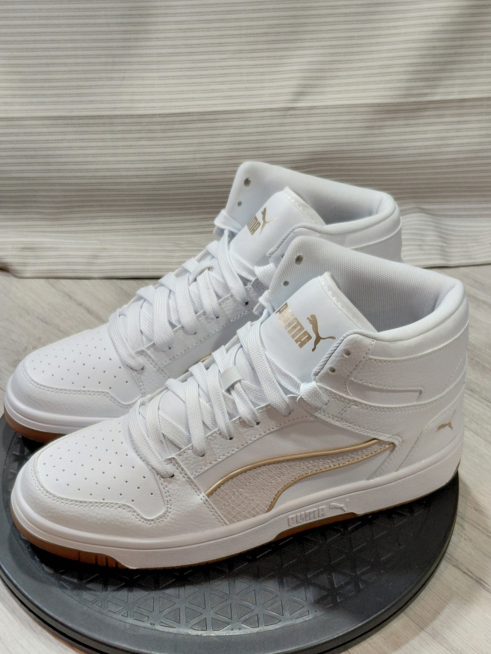 NEW Puma Womens Rebound Layup White Team Gold Mid-Top Sneakers SIZE W9